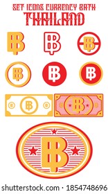 set icon currency bath thailand and implementation design decoration