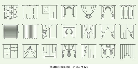 set icon curtains for window,line art vector minimalist illustration design creative