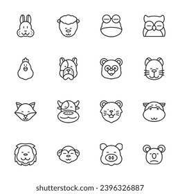 Set of icon cute animals face