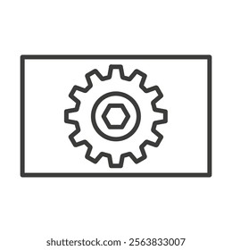 Set Up Icon Depicting Gears and Tools in Black and White