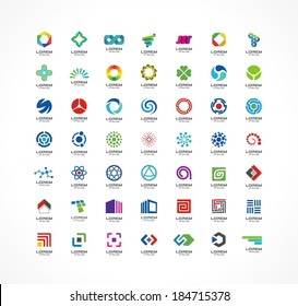 Set Of Icon Design Elements. Abstract Ideas For Business Company. Finance, Communication, Eco, Technology, Science And Medical Concepts. Logo For Corporate Identity Template. Vector Logotypes