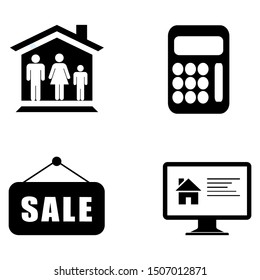 set icon design, laptop, calculator, banner sale and family at home illustration.