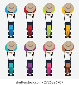 Definir design de ícone simples agricultor e cortador de grama colorido