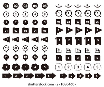 Un conjunto de diseños de iconos con los números del 1 al 5. Adornos simples ideales para titulares. Ilustraciones vectoriales sobre fondo blanco.