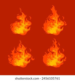 Conjunto de iconos con diferente Ilustración vectorial de fuego. Calor, hoguera, quemado o encendido.