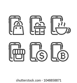 Set icon different smartphone with store, gift, shop and money icon