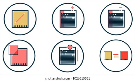 Set icon for document management, data, save, add-remove, save time, data transfer, flat design, art and app, vector illustration.
