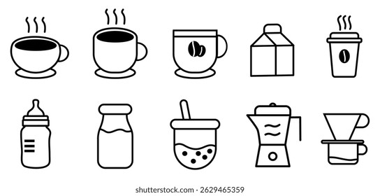 Set icon Drink tea, coffee, milk and ice boba