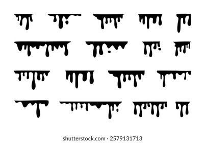 Set icon dripping, melting symbol editable stroke 