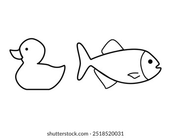 Set icon Duck and Fish in black lines.
Duck and fish icon with black outline for silhouette and can be used for products or other symbols. including rice side dish collection or others.