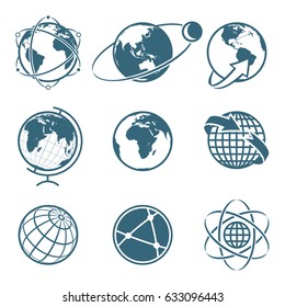 Set of icon Earth global communication concept. Simple Globe vector collection.