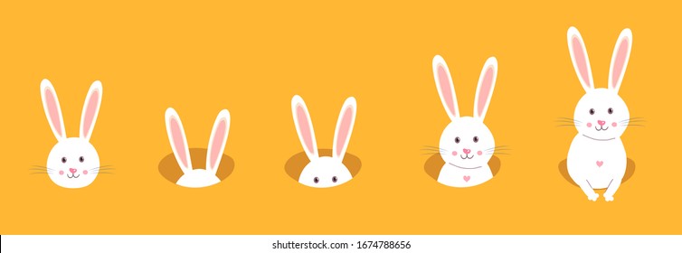 Set Icon Easter Rabbit, Easter Bunny. Flat Vector Illustration.