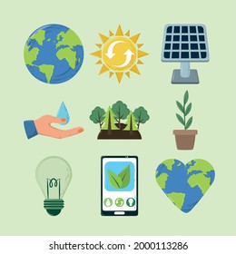 set of icon ecological environment cartoon
