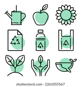 set icon ecology green energy