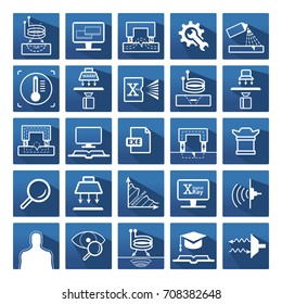 Set of icon. Eddy current and digital radiography icon, magnet and capillary control, thermography, digital radiography, learning and education. Modeling control. Ultrasonic, terahertz, optic.