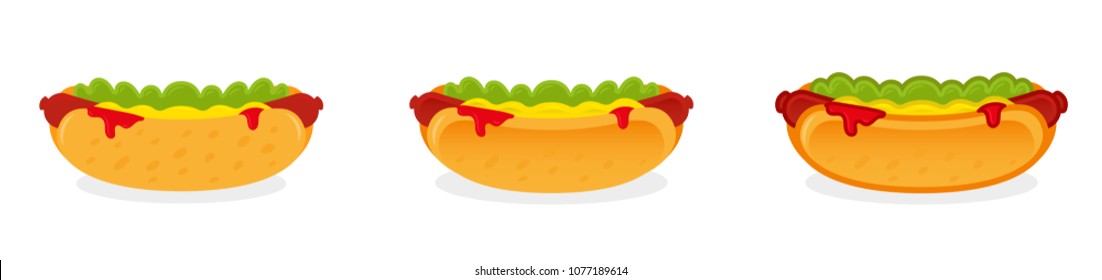 Set Icon element fast food delicious American hot-dog. Made in different styles. Modern vector illustration mascot logo flat subject design.