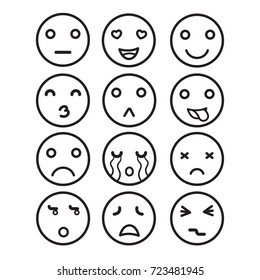 Set Outline Hand Drawn Emoticons Emoji Stock Vector (Royalty Free ...