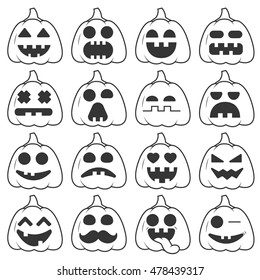Set icon emoji pumpkin black line for halloween