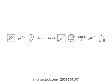 Set icon far. Set of line icon far related to line road , map, line, road, eart,mountain