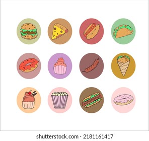 Set of icon Fast Food Color White Background