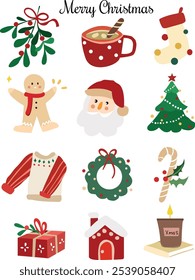 Set of icon for festive Merry Christmas Xmas vector art