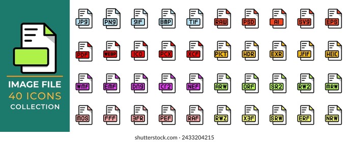 Set icon file type, Flat Style design, Format data extension icons collection. Vector Illustrations