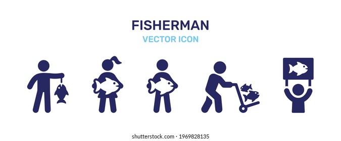 Set icon of fisherman icon vector.
