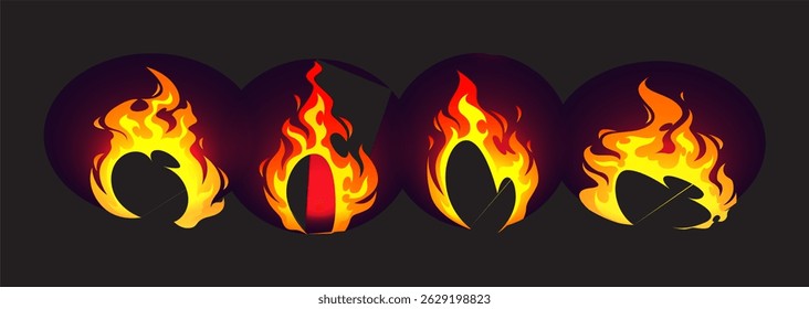  Set Icon Flames full color