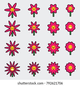 Set Icon Flowers Cartoon Vector