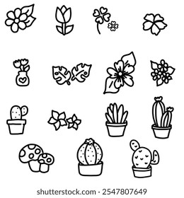 Conjunto icono de flores y plantas