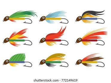 Set Icon Of Fly Fishing Lures Hook