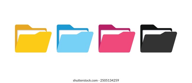 Conjunto de Archivar de datos de carpeta de íconos Archivo de computadora Carpeta de documentos de colores, moderno simple 3D amarillo azul negro Vector plano para el diseño de Sitios web Aplicación de logotipo UI aislado Acceso al diccionario PNG