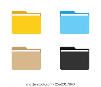 Set of icon folder computer file colourful document binder data archive. File folder vector icons. Office folder icon with documents. Folder for reports and archive cases. Vector Illustration