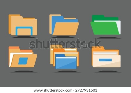 set of icon folder computer file colorful document binder data archive, perfect for various technology-related concepts.