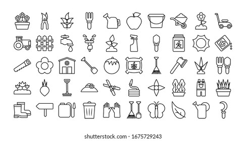 conjunto de jardinería de iconos , diseño de ilustración vectorial de estilo de línea