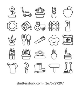 set of icon gardening , line style icon vector illustration design