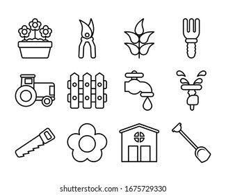 set of icon gardening , line style icon vector illustration design