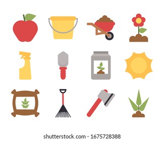 set of icon gardening on white background vector illustration design