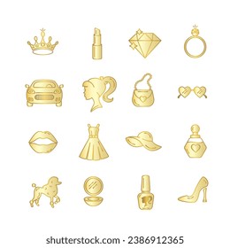 
Set icon girl beauty golden gradient. Isolate on a white background. Vector illustration.