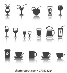 set of icon. Glassware for beverages. Cocktails, glasses and cup. shadow reflection. e p s 1 0 