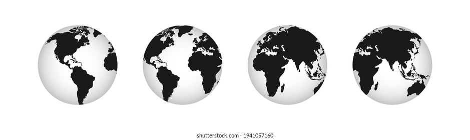 Set of icon globes of Earth. Earth globe icon set. Abstract globe icon. World map in globe shape isolated on white background. Vector illustration. EPS - 10