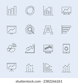 set Icon of Graphics vector  Modern linear pictogram pack of chart. Stroke vector illustration on a white background.