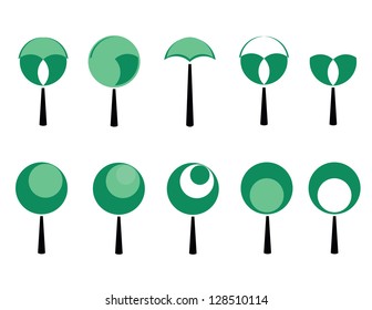 set of icon green ten tree
