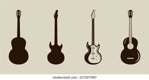set of icon guitar silhouette vector vintage illustration template graphic design. bundle collection of various instrument music sign or symbol for guitarist or business studio concept