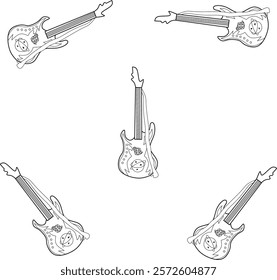 Set icon guitars design, with various design shapes, with a hand drawn black outline style of musical instruments