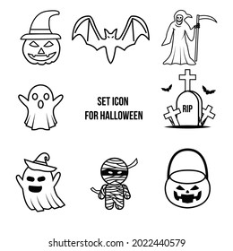 set icon halloween, grim reaper, pumpkin halloween, ghost, devil, mummy, tombstone