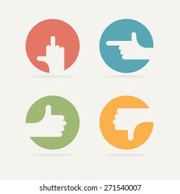 Set Icon Hand Gestures: Thumb Up, Good, Bad, Left. Vector Illustration.