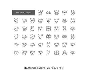 Set icon of heads of different breeds dogs. Corgi, Pug, Chihuahua, Terrier, Retriever, Dachshund, Poodle. isolated vector illustration