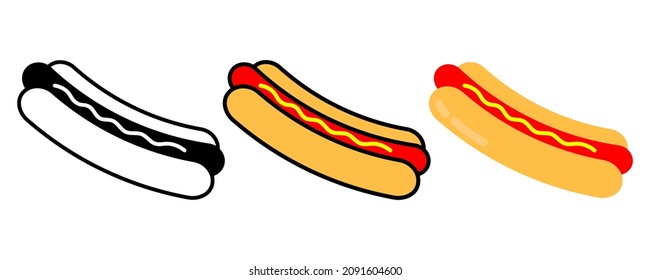 Set Icon Hotdog vector illustration. Outline and Colorful. Logo, eps 10. 