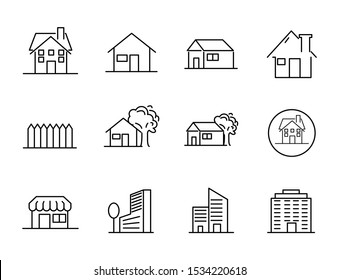 set icon of house, included the icon as home, house, palace, apartment, resort, store and more.